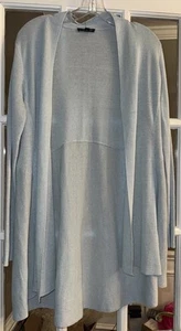 Eileen Fisher Cardigan Sweater M Long Line Organic Linen Career Wear Soft Blue - Picture 1 of 5