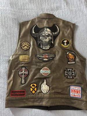 Hot Leather Conceal Carry Motorcycle Vest With Patches Mens 2XL - Image 1 of 4