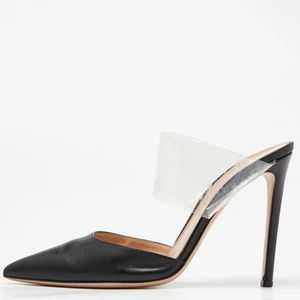 Gianvito Rossi Black Leather and PVC Plexi Pointed Toe Mules Size 40 - Picture 1 of 9