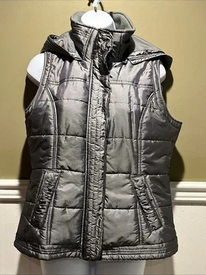 NY & Co Gray/silver Puffer Sleeveless Vest Hooded Womens Sz S - Image 1 of 4