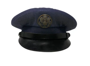 US Air Force USAF Officer Blue Uniform Hat Cap w Metal Eagle Emblem Size 7 1/8 - Picture 1 of 13
