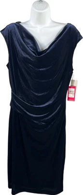 Vince Camuto Women’s Blue Velour Sleeveless Midi Shift Dress - 12 - Image 1 of 4