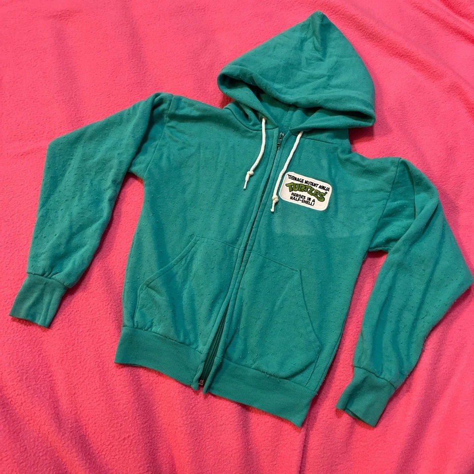 Vintage RARE 90’s Teenage Mutant Ninja Turtles Green Zip Up Kids Hoodie Sz 8/10 - Imagem 1 de 4