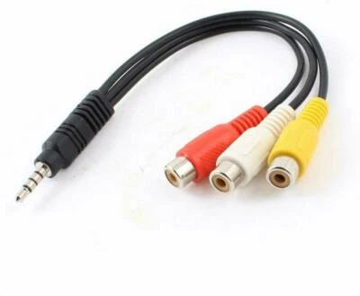3.5mm Mini AV Male Plug to 3 RCA Female Audio Video AV HDTV LCD TV Cable Adapter - Image 1 of 4