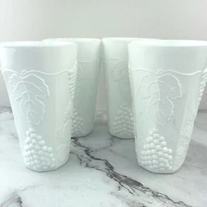 Indiana Glass Colony Harvest Milk Glass Grape and Leaf Tumblers 12oz Set of 4 - Picture 1 of 11