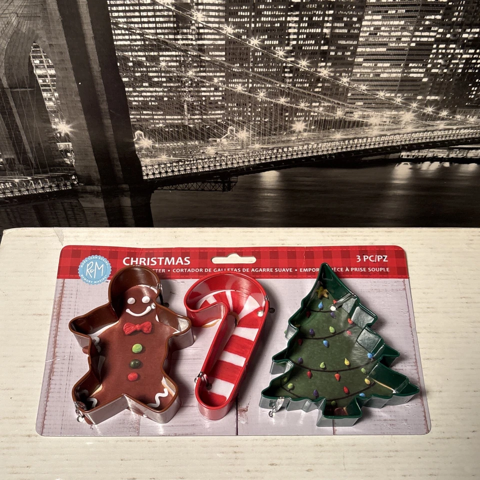 Juego de cortador de galletas de 3 piezas árbol de Navidad bastón de caramelo pan de jengibre hombre R&M hornear  Foto 1 de 4