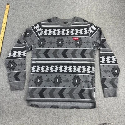 Levi’s Southwest Aztec Geo Print Crewneck Sweatshirt Gray M Pullover * READ - Image 1 of 4