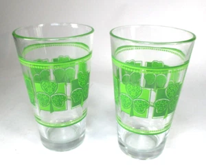 Shamrock Clover Green Libbey Glass Company Tumblers Glasses Vintage Set of 2 - Picture 1 of 6
