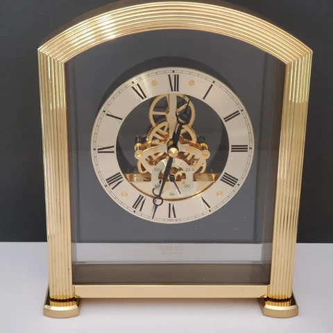 Seiko Brass Skeletonized Mantle Clock Japan #QAW102G Cover