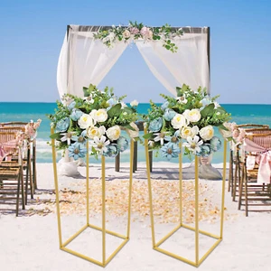 Set of 2 Gold Wedding Flower Stands Flower Display Rack For Wedding Party Decor - Picture 1 of 18