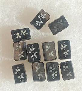 lot of 11 Antique Victorian Molded Black Glass Buttons Painted Floral - Picture 1 of 2