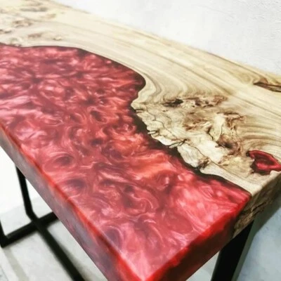36"x24" Red Dark Epoxy Wooden River Table | Epoxy Dining Table | Epoxy Furniture - Image 1 of 4