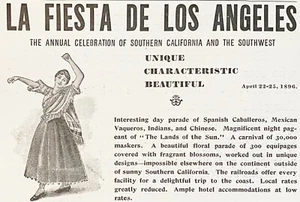 RARO! Anuncio impreso anual LA FIESTA de Los Ángeles Desfile abril 1896 ~ Bailarín español - Imagen 1 de 3