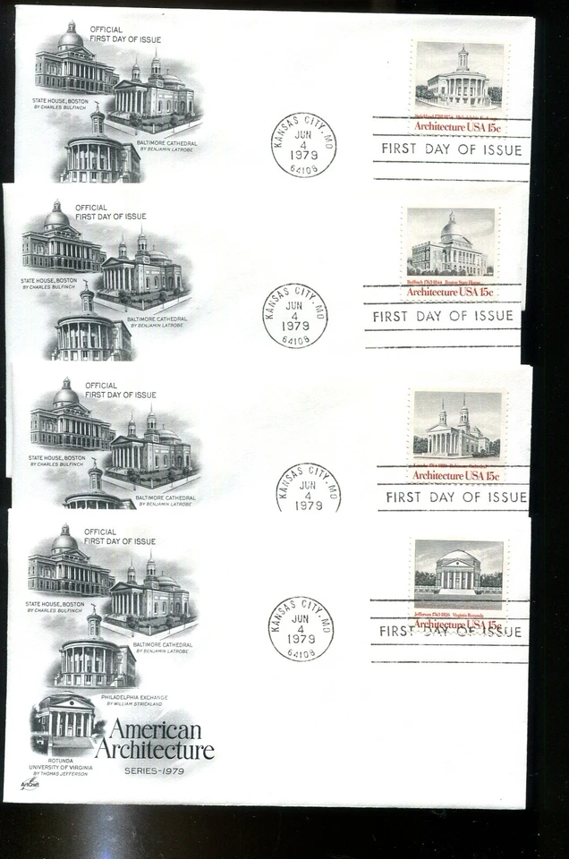 US FDC # 1779-1782 15c Architecture ArtCraft 4 FDC's S.Cancel 1991, 9p5081 - Image 1 of 1