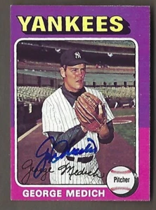 1975 Topps Mini George Doc Medich Card #426 Autograph Signed Yankees - Picture 1 of 1