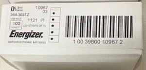 Box of 100 Fresh Energizer Watch Silver Oxide Batteries 364/363 SR621SW Battery - Picture 1 of 3