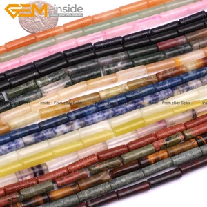 Natural Gemstone Tube Column 4x12mm Cylinder Loose Beads For Jewerly Making 15" - Picture 1 of 85