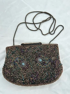 Bolso sin asas de colección elegante verde púrpura dorado con cuentas Bolso de hombro Bolso sin asas de cóctel - Imagen 1 de 7