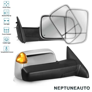 Tow Mirrors Power Heated W/Temp Sensor For 09-22 Dodge Ram1500 10-18 2500 3500 - Picture 1 of 11