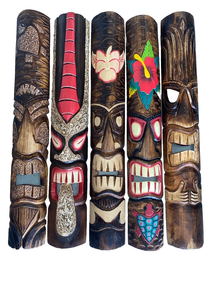 SET OF 5 40” TIKI MASK HAWAIIAN WALL ART ISLAND HOME DECOR BAR TROPICAL - Image 1 of 1