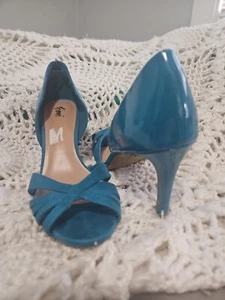 Fioni Teal Strap Open Toe Suede And Paten Leather Heel Shoes - Size 7.5 - Picture 1 of 9