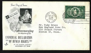 UN NY #13 3c Human Rights 1952 - ArtCraft FDC - Picture 1 of 2