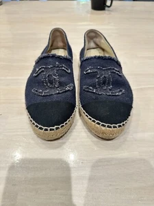 Chanel Navy/Black Linen Espadrilles Size IT 39.5 US 9 - Picture 1 of 10