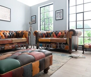 Bespoke Irvine Patchwork Leather Button Back Chesterfield Sofa (colours) - Picture 1 of 7