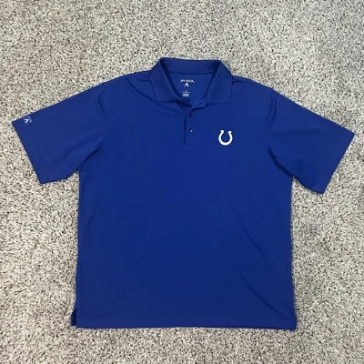Indianapolis Colts Polo Golf Shirt Men's Large Solid Blue Antigua Horseshoe Logo - Image 1 of 4