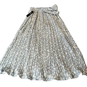 Aliceblue Womens Skirt Small Midi Blue White Floral Pull On Tie Pleated A Line - Picture 1 of 13