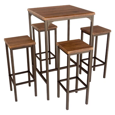 Set Tavolo Bar Quadrato e 4 Sgabelli ROMA Marrone Noce da esterno sotto gazebo