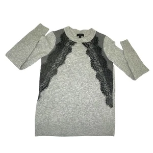 J. Crew Wool Blend Sweater Sz XXS Women's Crew Neck Lace Sweater Black Gray - Picture 1 of 8