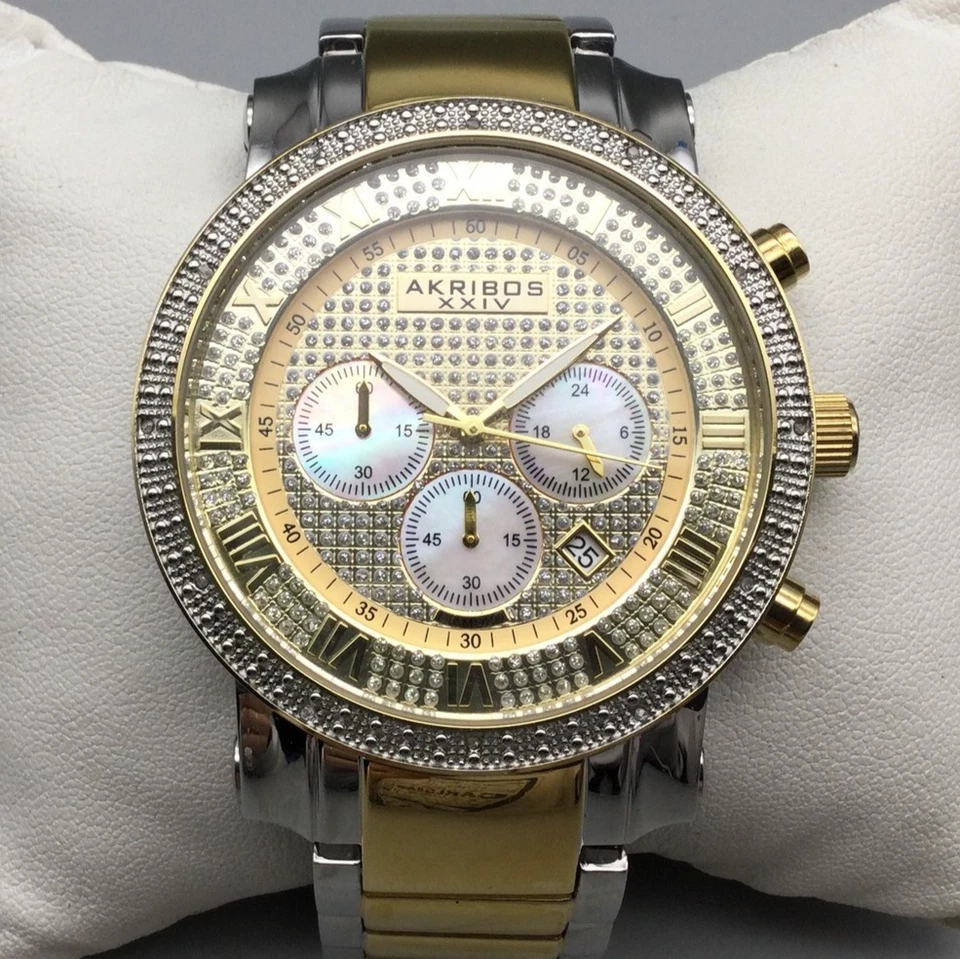 Reloj Cronógrafo Akribos XXIV Hombre 46mm Acento Diamante AK439TT Batería Nueva 8.5" Foto 1 de 4
