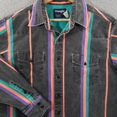 Vintage Wrangler Brushpopper Shirt Large 16.5 33 Black Orange Rodeo Halloween - Image 1 of 4