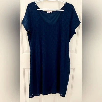 Isaac Mizrahi XXL Navy Eyelet Knit Dress Short Sleeves - Image 1 of 3