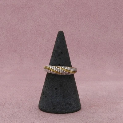 Anillo banda diamante amarillo y blanco plata esterlina afinidad talla 5,75 Foto 1 de 3