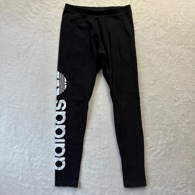 Adidas Kids Black Leggings Trefoil Logo Graphic Athletic Casual Medium - Image 1 of 4