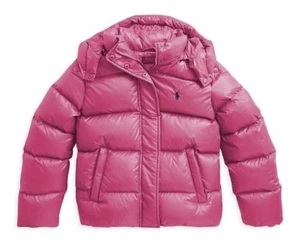 NWT, GIRLS Polo Ralph Lauren Pink Hooded Down Jacket, Size XL(16). Approx 160 - Picture 1 of 2