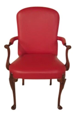 39990: LEATHERCRAFT Carved Mahogany Red Leather Open Arm Chair Cover