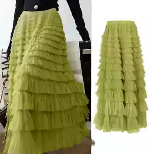Multilayer Ruffles Tulle Skirt Pleated High Waist Fluffy Skirt Fairy Cake Dress - Picture 1 of 27