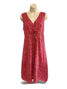 Eddie Bauer Kleid M rot weiß Rautenprint vorne Kreuz Babydoll Plissee Baumwolle - Bild 1 von 11