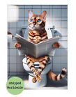 Ingwer Bengal Katze sitzt auf Toilette Lesen Zeitung Tierdruck lustig süß