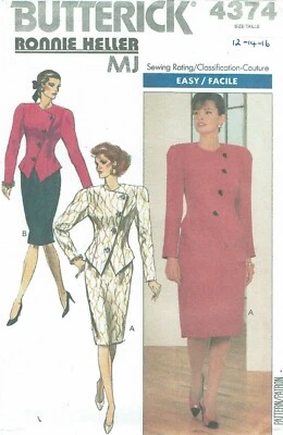 BUTTERICK PATTERN - 4374 LADIES JACKET ASYMMETRICAL BUTTONS SKIRT 12-16 UNCUT - Image 1 of 2