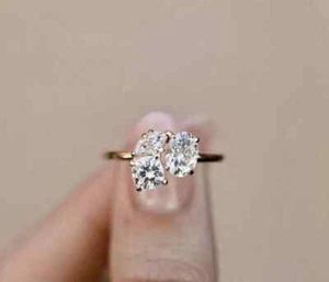 Three Stone Toi Et Moi Sterling Silver Cluster Moissanite 3 CT Engagement Ring - Picture 1 of 5