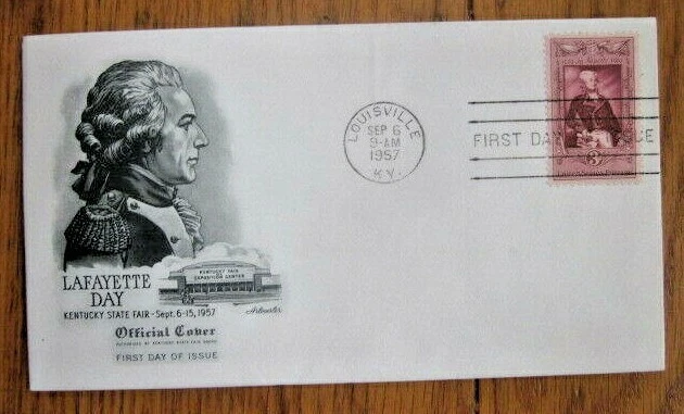 MARQUIS DE LAFAYETTE FRENCH PATRIOT ARTMASTER CACHET 1957 FDC LOUISVILLE KY UNAD - Image 1 of 1