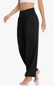 TARSE Womens Wide Leg Pants Casual Loose Yoga Comfy Lounge Pajama Black Small - Picture 1 of 3