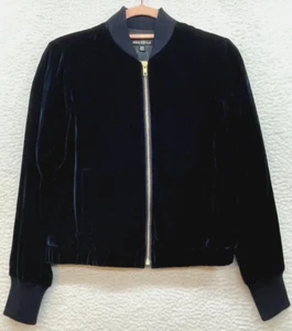 Chaqueta Mercantil J Crew Mujer XXS Azul Terciopelo Crew Bombardero Cremallera Completa Glamour - Imagen 1 de 10