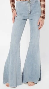 Rue 21 Light Wash Super High Rise Frayed Hem Mega Flare Jeans Womens - Picture 1 of 2