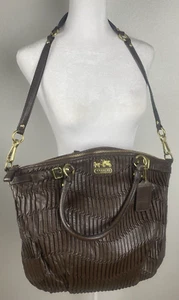 Coach Madison Chocolate Brown Pleated Soft Leather Shoulder Handbag w/ Dustbag - Picture 1 of 17