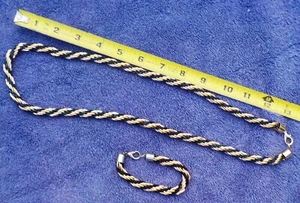 Gold & Ebony Twisted Rope Necklace, 30 in. & Bracelet 8 in. Costume Jewelry - Picture 1 of 3